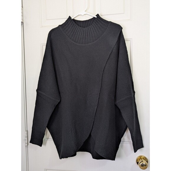 Truth + Style Poncho Oversized Sweater Womens Medium Black Cable Knit Mock Neck - Picture 1 of 7